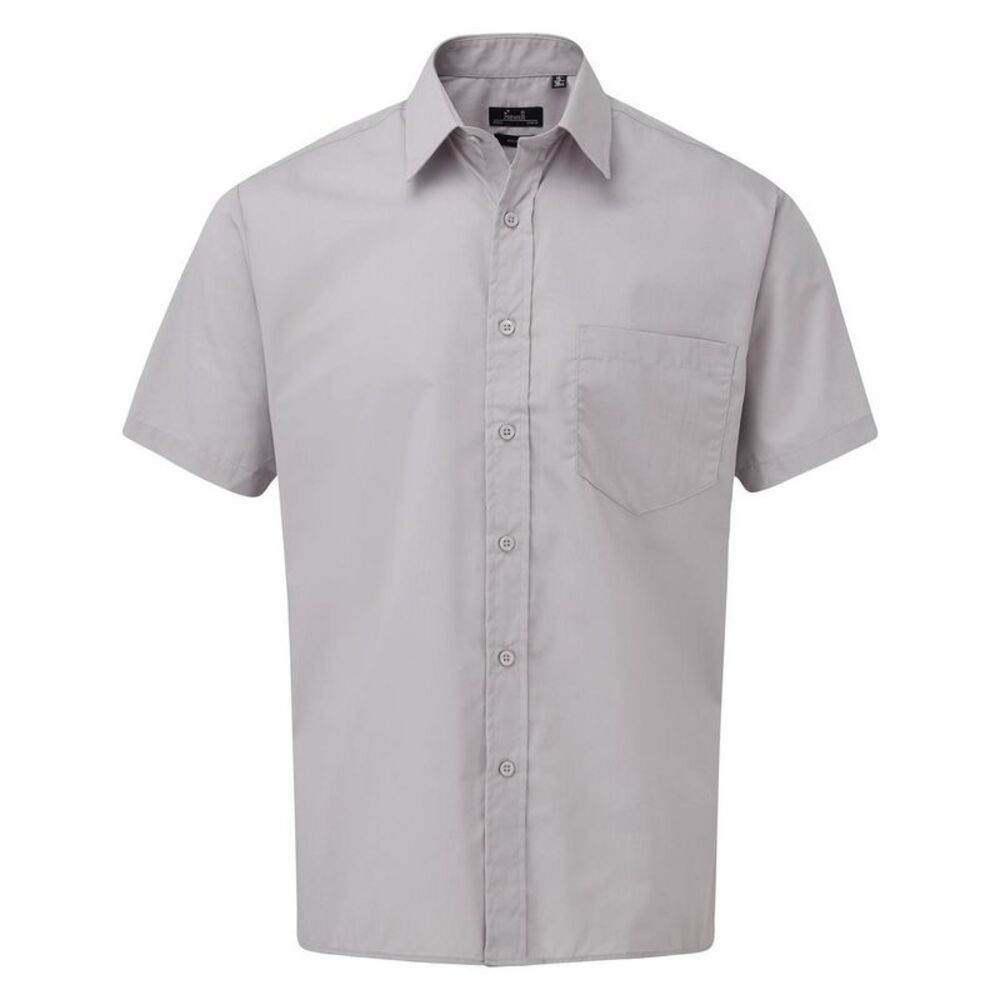 Premier Mens Short Sleeve Poplin Shirt / Silver